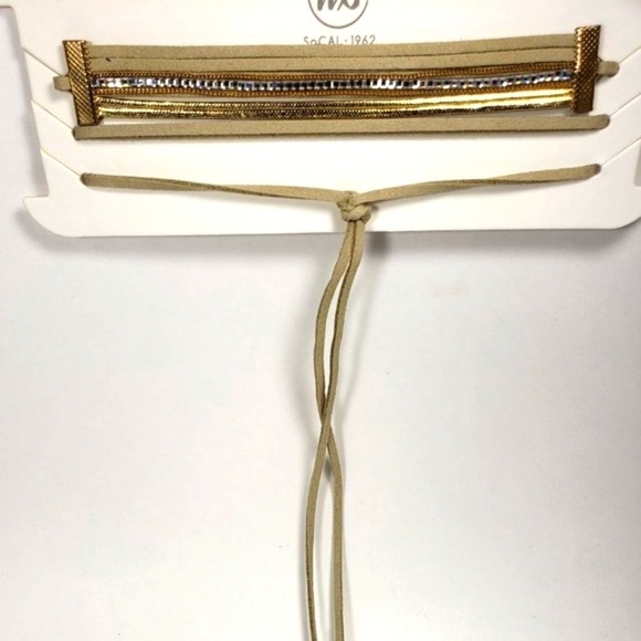 Faux Leather Cord, Gold tone & Crystal Tie Chocker Necklace - Women Jewekry - Picture 5 of 5